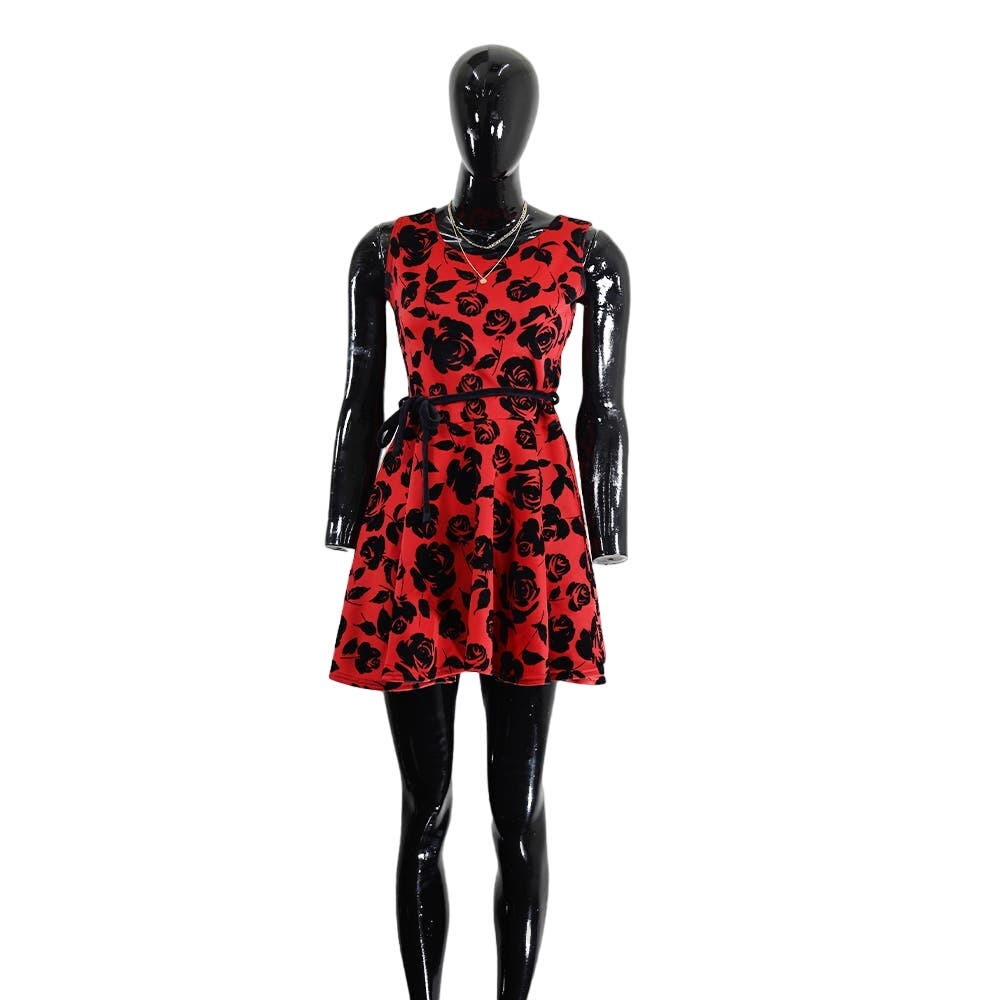 Chic Urban Diva Red & Black Rose Party Skater Dress S/M